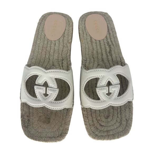 Gucci Carlos Interlocking GG Cut Out Leather Espadrille Slides 39 - Picture 7 of 16